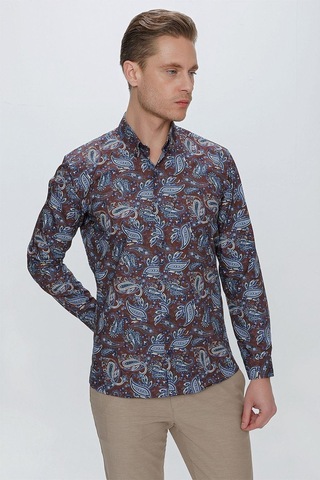 Efor G 1531 Slim Fit Kahve Spor Gömlek Kahverengi