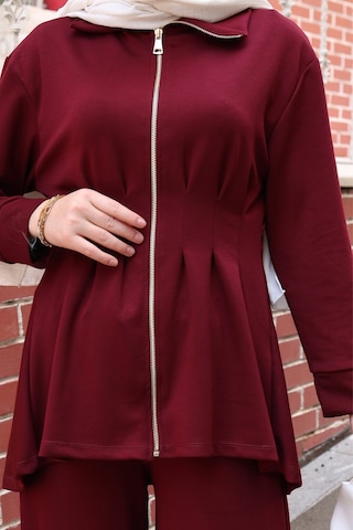 Balenbi Kadın Oversize Kesim Beli Pileli Ful Fermuarlı Modal Takım 1235 Bordo