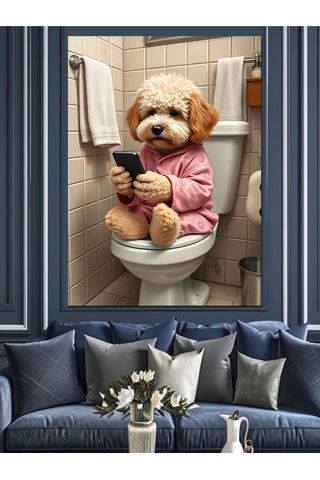 Pijamalı Köpek Telefon Keyfi Dekoratif Kanvas - Mdf Ahşap Tablo