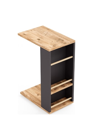 İntergo Tekerlekli Yan Sehpa Rulo Havlu Takılabilir Koltuk Sehpası C Sehpa Zigon Sehpa Atlantik Çam - Antrasit