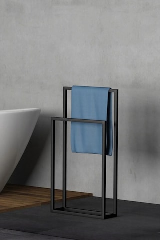 Aju Havluluk Metal Ayaklı Askılık - Çift Katlı Havlu Kurutma Askısı - Banyo - Mutfak - Havuz Kenarı Mat Siyah