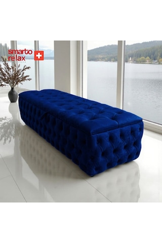 Smarto Relax Puf Saas-fee Sandıklı Ayaksız Kapitoneli Dekoratif 110x45x40 Cm Lacivert Lacivert
