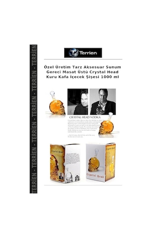 Özel Üretim Tarz Aksesuar Sunum Gereci Masat Üstü Crystal Head Kuru Kafa İçecek Şişesi 1000 Ml