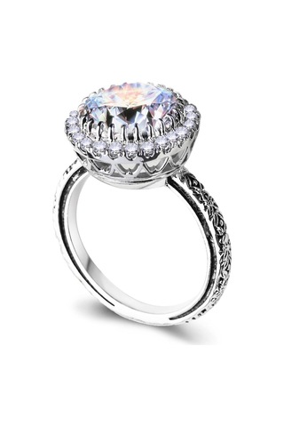 Lsooyh Bayan Küme Yuvarlak Büyük Kübik Zirkonya Cz Mimarlık Platin Kaplama Yüzük Seti Kadınlar Için 6 Gümüş