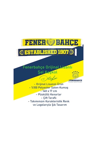 Fenerbahçe Lisanslı Established 1907 Fb Şal Atkı Kupa Ve Bileklik Set Hediyelik Kutulu Sarı - Lacivert