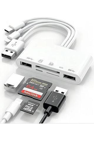 Type-c Usb Lightning Otg Apple iPhone  Uyumlu  Tf Sd Micro Kart Okuyucu Card Çevirici Dönüştürücü Adaptör