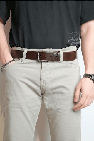 Parscraft Hakiki Manda Derisi Erkek Kemer 4 Cm Kahverengi Kot Kumaş Pantolon Spor Kemer