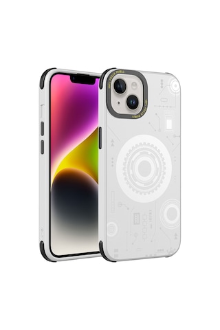 Apple Uyumlu iPhone 14 Plus Uyumlu Zore Wireless Şarj Özellikli Desenli Hot Kılıf-beyaz Beyaz -