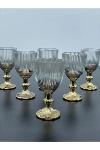 6 Lı Kristal Cam Platin Kaplama Kahve Yanı Su Bardağı Kadeh Kupa Bardak 75ml Gold - Şeffaf
