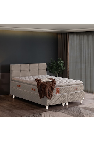 Gümüş Tek Kişilik Baza Başlık Real Pedli Yatak Seti Krem 90 x 200