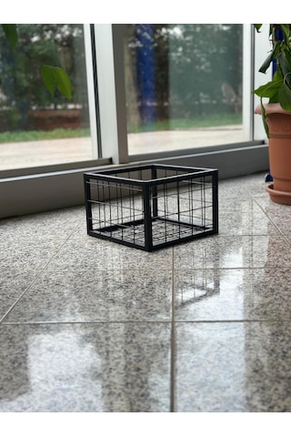 Metal Tel Kasa Sepet - Dekoratif, Taşınabilir Ürün Kasası, Sele Sepet 45x45 Cm H:20 Cm Siyah
