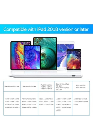 Apple Uyumlu iPad Pen Palm Rejection Active Stylus Özel Yazı / Çizim Kalemi 3 Adet Yedek Uç