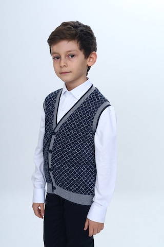 Toontoy Kids Toontoy Erkek Çocuk V Yaka Düğmeli Triko Yelek - Diagonal Desenli Lacivert