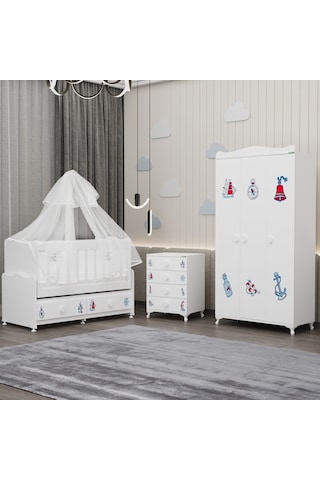 Elegant Yıldız 3 Bebek Odası Takımı Yatak Uykuseti - Denizci Beyaz