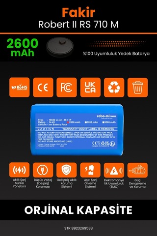 Fakir Robert Rs 710m 2600mah 14.4v Uyumlu Robot Süpürge Pili