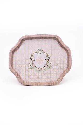 Lilya Desenli Sekizgen Metal Tepsi, 27,8 X 33,2 Cm