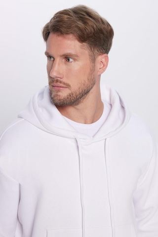 Tudors Unisex Oversize Geniş Kesim Pamuklu Yumuşak Dokulu İçi Polarlı Basic Beyaz Kapüşonlu Sweatshirt-29401 Beyaz