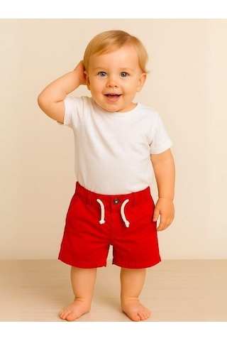Erkek Bebek Dokuma Şort-16067 Kırmızı