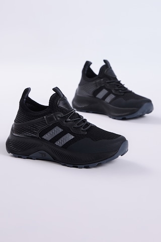Tonny Black Çocuk Unisex Siyah Füme Rahat Kalıp Nefes Alabilen Kumaş Bağcıklı Sneaker TBTMKD015