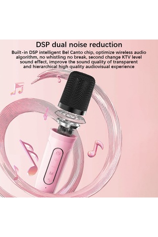 Reedark Pembe Ev Ktv Mikrofonlu Hoparlör Seti - Bluetooth 5.0, Çift Mikrofon, Renkli Işık, 20m Mesafe, 5w Güç, Type-c Şarj