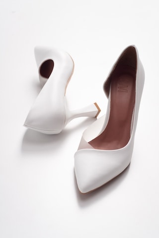 Luvishoes 653 Beyaz Cilt Topuklu Kadın Ayakkabı Beyaz