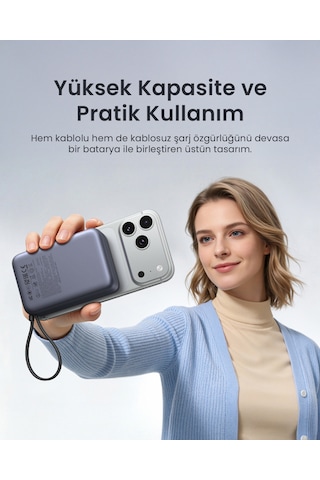 Ugreen Zapix 20.000 Mah Magsafe Wireless Hızlı Şarj Powerbank, Dahili 30w Usb-c Kablo Ve 15w Kablosuz Şarj Destekli, 55450b Gri