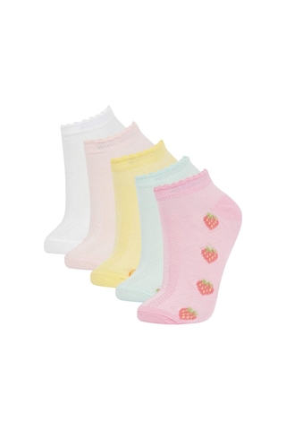 DeFacto Kız Çocuk 5'li Pamuklu Kiraz Ve Çiçek Desenli Patik Çorap W9534A6NSKR1