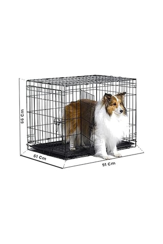 Metal Köpek Kafesi 91x61x66 Cm Siyah