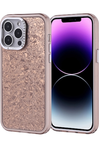 Apple Uyumlu iPhone 15 Kılıf Taşlı Tasarımlı Zore Kapi Kapak Gold