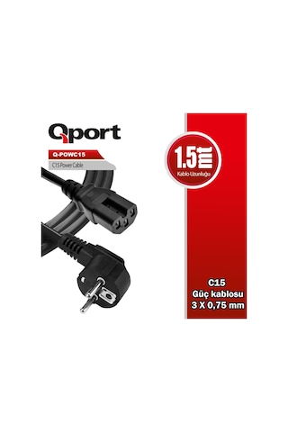 QPORT Q-POWC15 1.5m C15 GÜÇ KABLOSU QPORT Q-POWC15 1.5m C15 GÜÇ KABLOSU