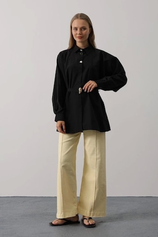 Defymoda Kuşak Detaylı Tunik Gömlek - Siyah Siyah