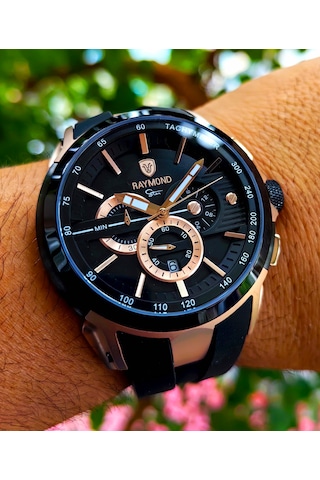 Raymond Star Seri Siyah Silikon Kordon Erkek Kol Saati Siyah