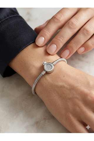 Kadın Charm İçin Uygun Taşlı Taç Model Çelik Bileklik 20 Cm Silver