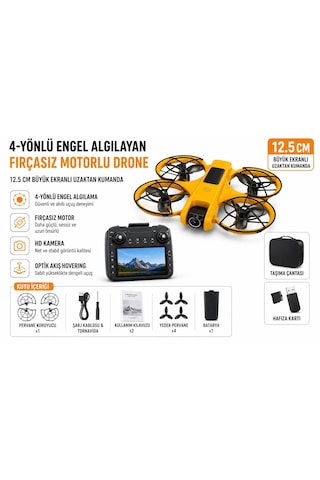 Tp21 Pro Drone Fırçasız Motor 360 Derece Engel Algılama Ekranlı Kumanda Elektirikli Kamera Led Işıklı 2.4hgz Optik Akış