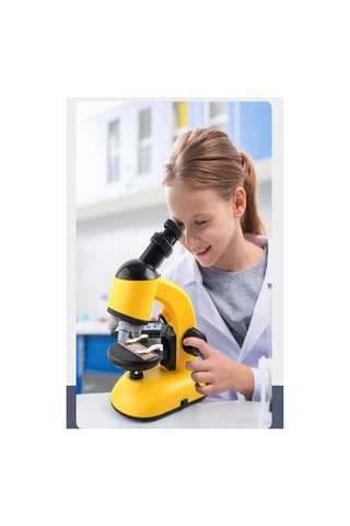 Eğitici Mikroskop Seti, Işıklı Monoküler Biyolojik Mikroskop, 100x 400x 1200x Büyütme, 11 Parça, Sarı