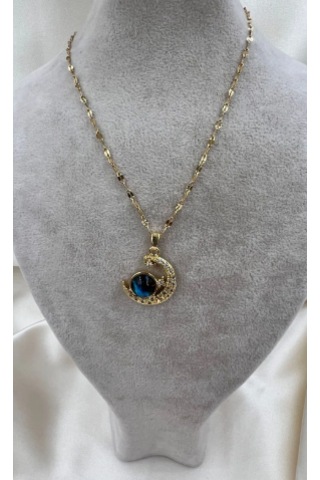 Bb Çelik Dünya Uzay Temalı Kolye Altın - Mavi