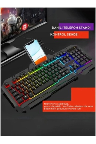 Miaxtreme Siyah Usb Gökkuşağı Zemin Aydınlatmalı Q Klavye + Mouse Set Bkb9