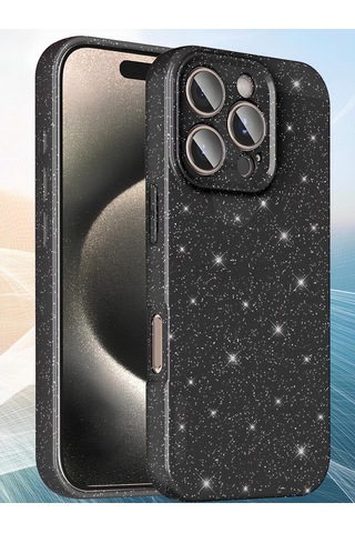 Apple İphone 16 Pro Kılıf Kamera Korumalı Parlak Simli Lüks Kapak - Siyah