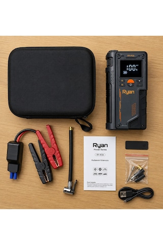 Akü Takviye Cihazı 1000a Ve Lastik Şişirme Kompresörü Powerbank Led El Feneri Taşıma Çantalı Ry-p20
