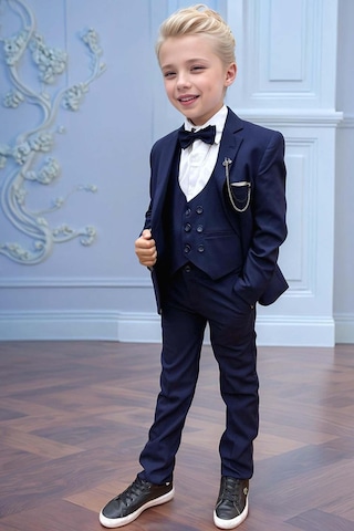 Riccotarz Erkek Çocuk Blazer Ceketli, Cepken Yelekli Lacivert Takım Elbise 10-16 Yaş Lacivert