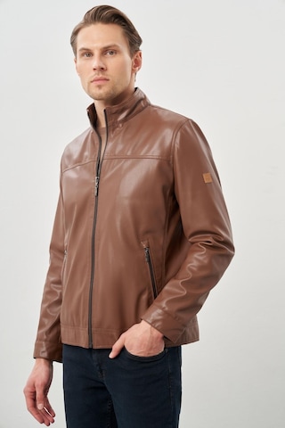 İmza Koyu Kahverengi Suni Deri Hakim Yaka Düz Yırtmaçsız Tam Astar Slim Fit Casual Deri Mont 1038245151 Koyu Kahverengi