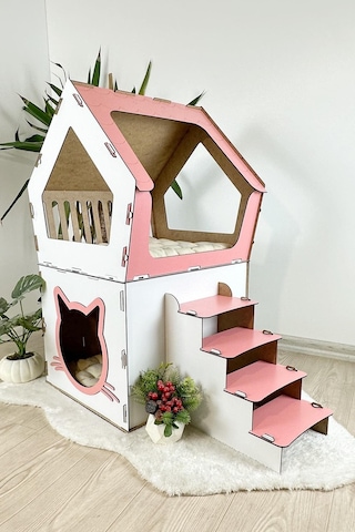 Mavitrend Ahşap Büyük Kedi Evi Xxl Açık Teraslı Model