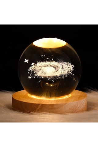 Yifomall Ev Dekorasyonu Usb Işıklı Ay Galaksi Kristal Topu, Ahşap Işıklı Tabanlı, Masaüstü Süs, Öğrenci Hediyesi, 6cm Güneş Sistemi Diğer