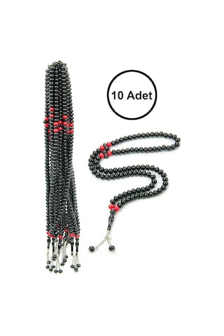 10 Adet 99lu Namaz Tesbihi 10mm Hac Umre Hediyelik - Siyah Siyah