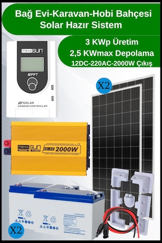 Bağ Evi Karavan Mini Buzdolabı+tv+aydınlatma Şebeke Destekli Solar Paket 3kwp