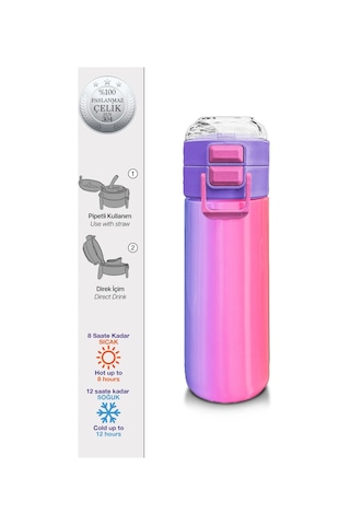 Coral High Kids Renk Geçişli Pipetli Ve Direkt İçim Çelik Termos 500 Ml 31868 Çok Renkli