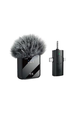 Kablosuz Tüylü Yaka Mikrofonu F11 Model 3'ü 1 Arada Type-c Apple Uyumlu iPhone  3.5mm  Tekli Set Tak Çalıştır