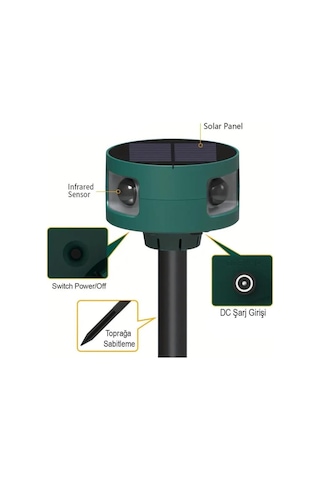Powermaster 26948 Ultrasonic Sesli Solar Hayvan Kovucu Alarm Cihazı 360derece Sensörlü