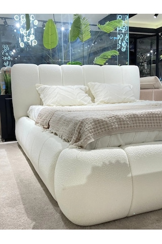 Cozze Mobilya Premium Buklet Ekru Çift Kişilik Teddy Karyola 180 x 200 CM
