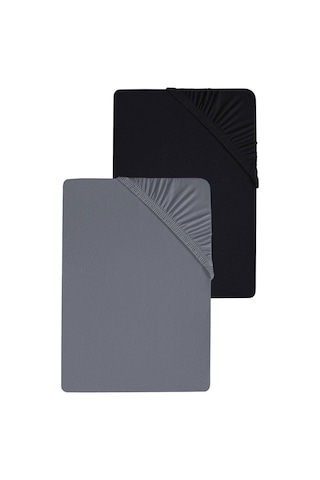 2 Adet Düz Pamuklu Tek Kişilik 140 X 200 Cm Lastikli Penye Çarşaf Siyah - Antrasit